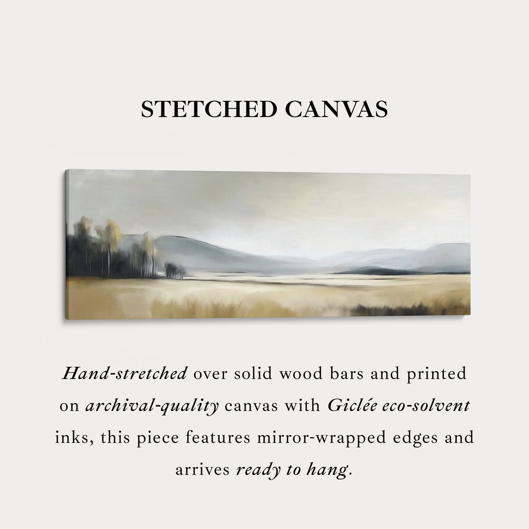 Long Neutral Misty Landscape Canvas Artwork for Above Bed or Living Room