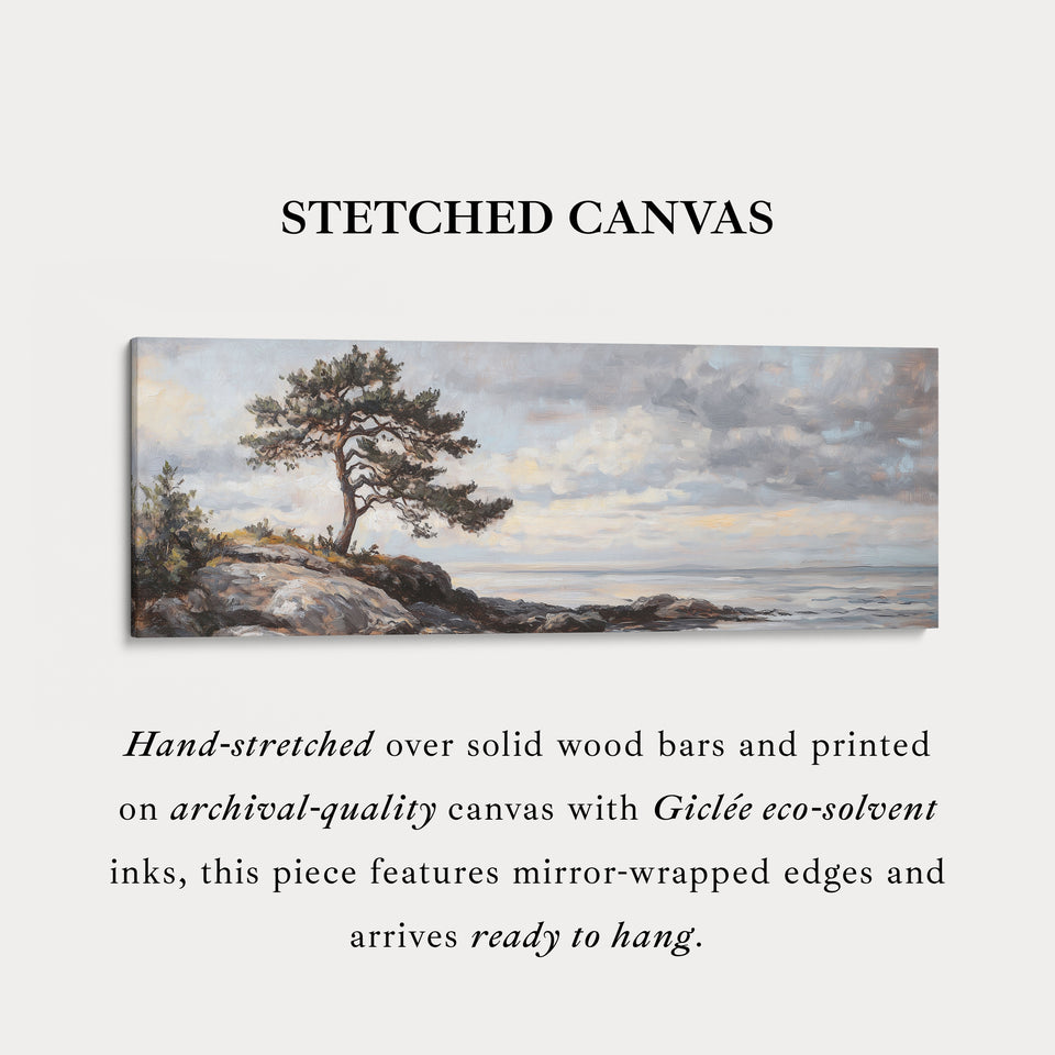 Vintage landschap kunstwerk lange smalle grote ingelijste canvas