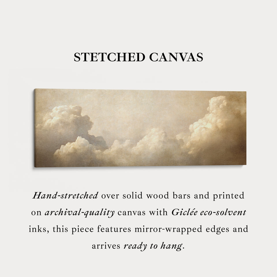 Long Horizontal Vintage Cloud Artwork Above Bed Wall Art
