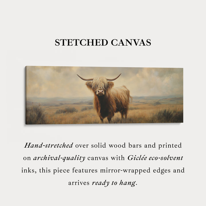 Highland koe afbeelding panoramisch lang smal wanddecoratie groot canvas decor