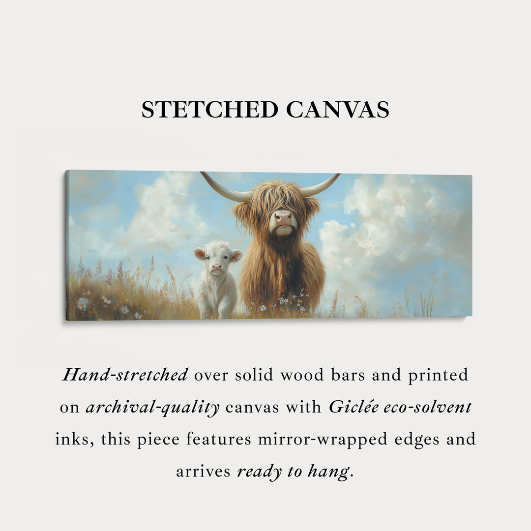 Scottish Highland Cow Framed Canvas Large Horizontal Wall Art