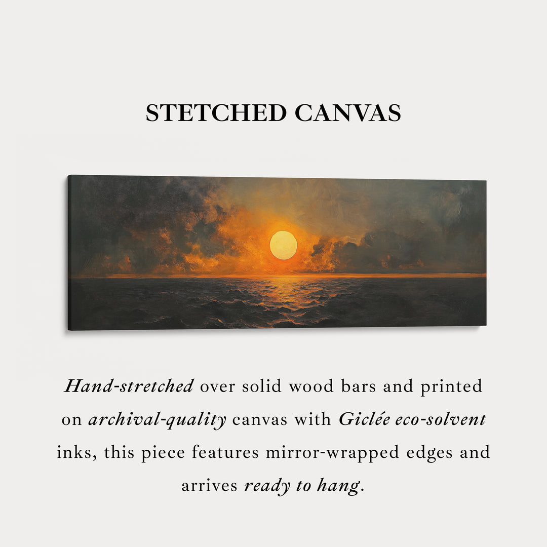 Lange horizontale wanddecoratie boven bed abstracte zonsondergang