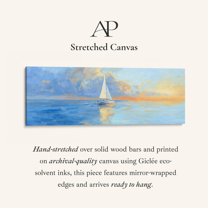 Long Horizontal Canvas Sailboat On Calm Sea For Bedroom Coastal Sunset Scene