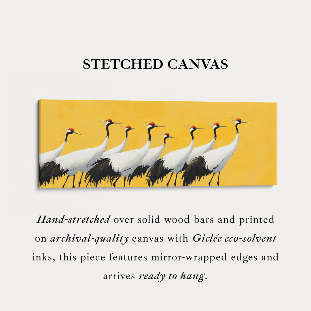 Red Crowned Cranes Panoramic Long Large Canvas Wall Decor Horizontal