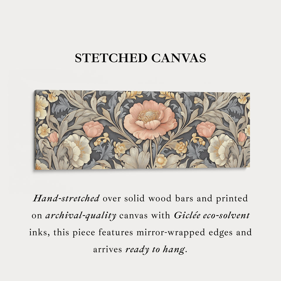Vintage Floral Pattern Large Canvas Long Narrow Horizontal Wall Art