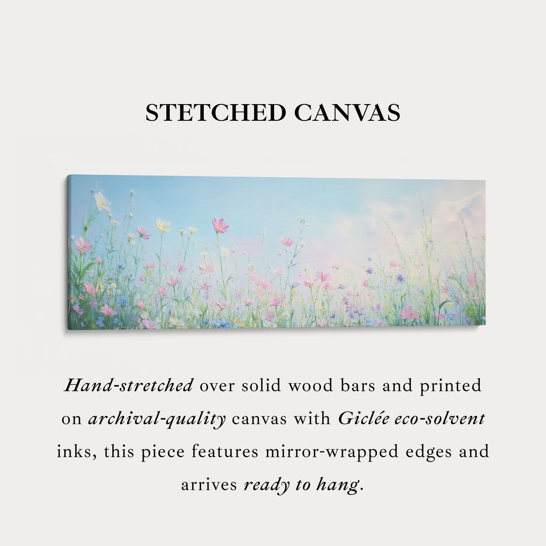 Wilde bloemen grote ingelijste canvas lange smalle horizontale wanddecoratie