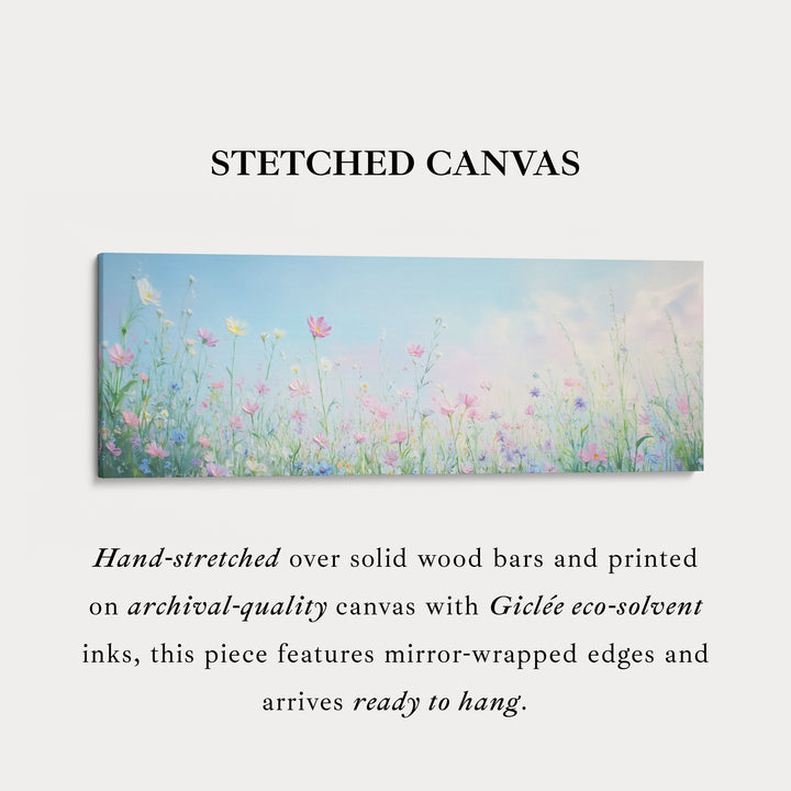 Wilde bloemen grote ingelijste canvas lange smalle horizontale wanddecoratie