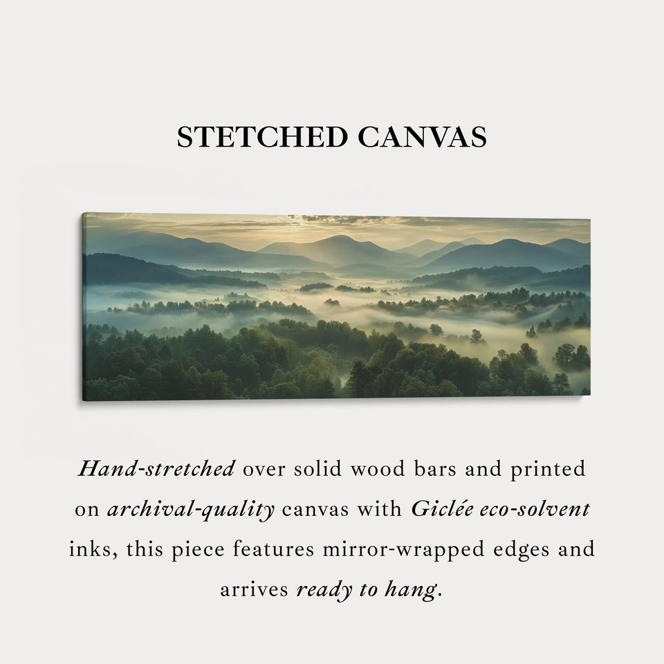 Großes horizontales gerahmtes Leinwand-Wandbild Nebellandschaft