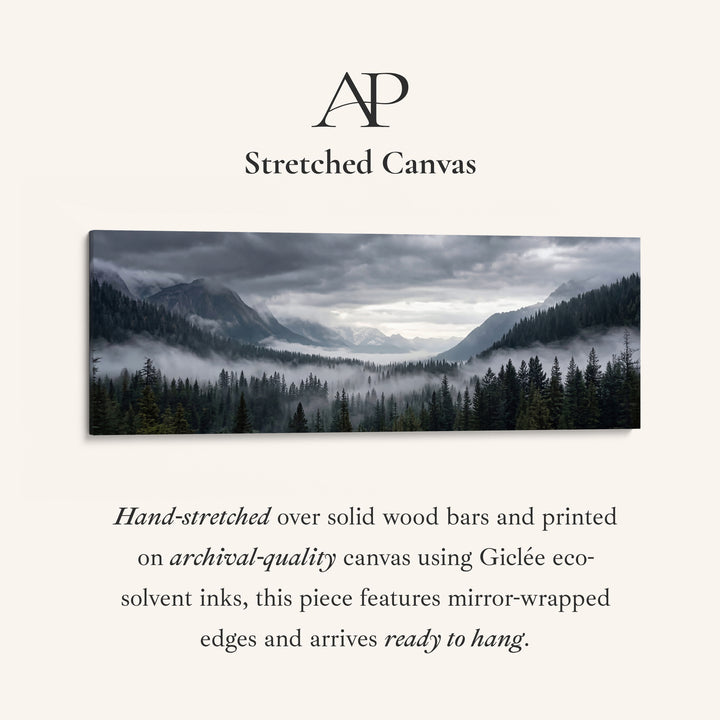 Horizontal Wall Art Foggy Forest Valley Wide Canvas For Living Room