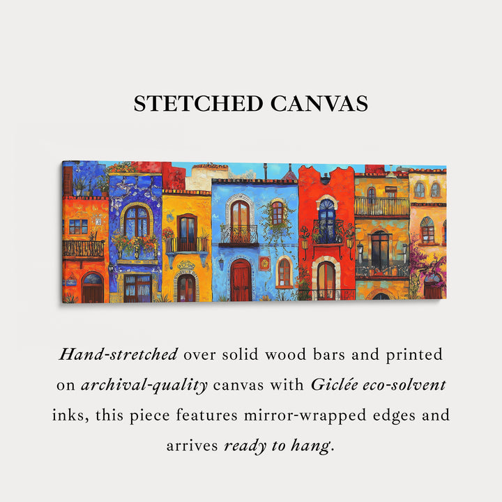 Kleurrijke Huizen Grote Horizontale Ingelijste Canvas Muurdecoratie