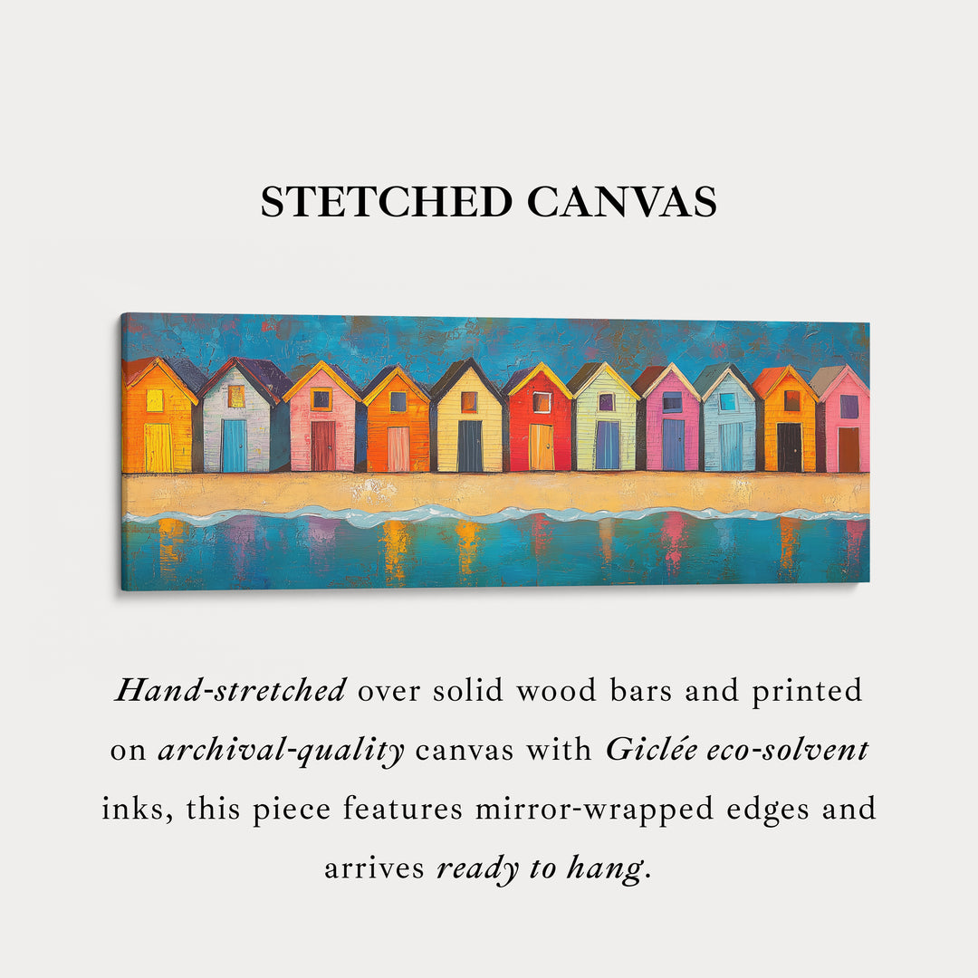 Strandhuisjes Lange Smalle Horizontale Wanddecoratie Groot Ingelijst Canvas Schilderij