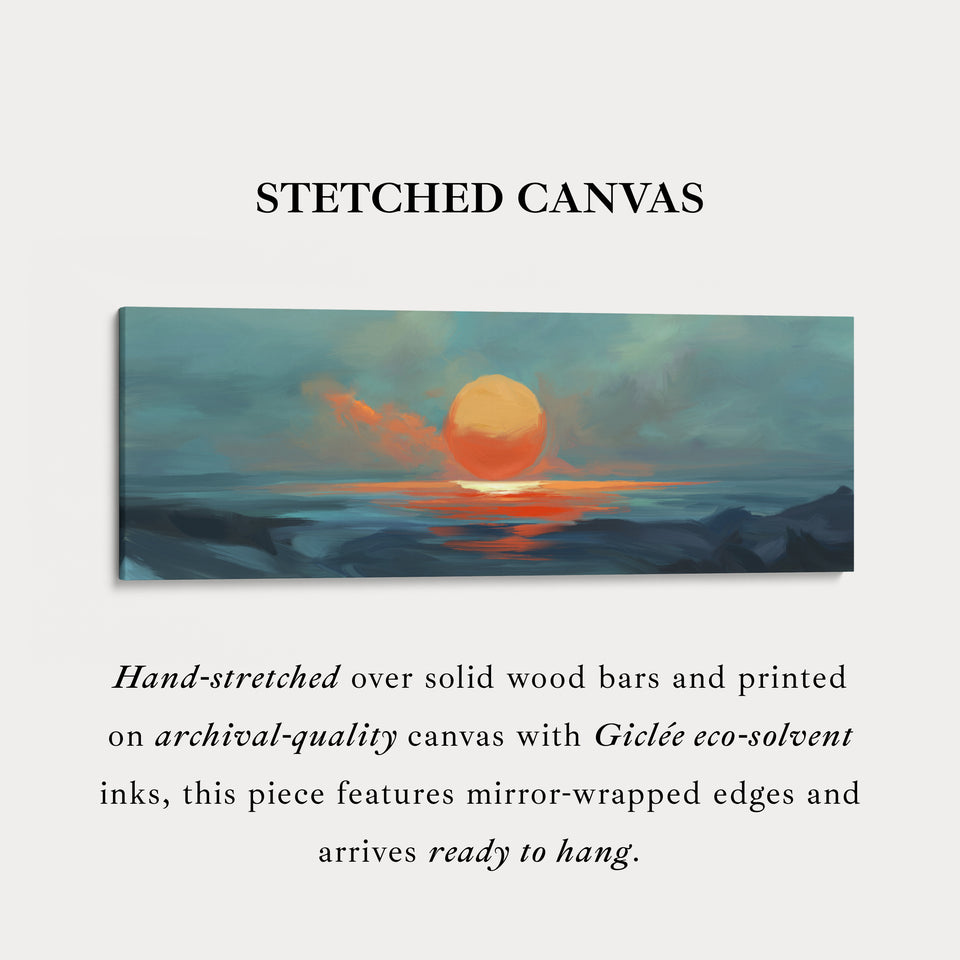 Minimalist Ocean Sunset Narrow Wide Horizontal Wall Decor Large Framed Canvas