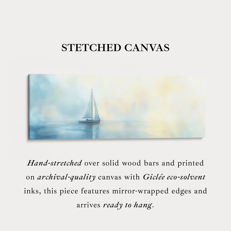 Kalmerende aquarel zeilboot grote ingelijste lange canvas horizontale wanddecoratie