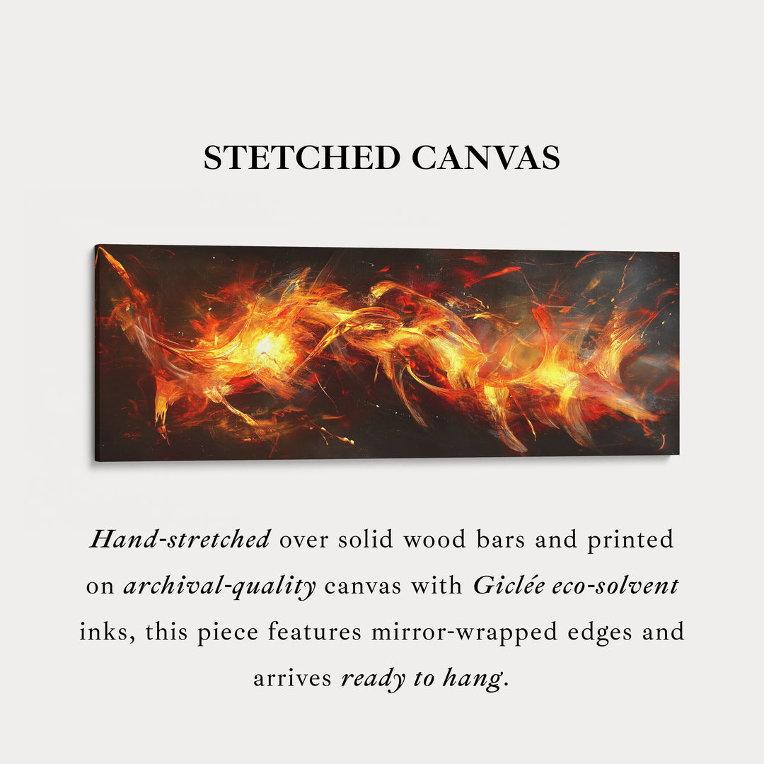 Abstracte Vlam Lange Horizontale Muurdecoratie, Panoramische Muurdecoratie Brede Muurdecoratie