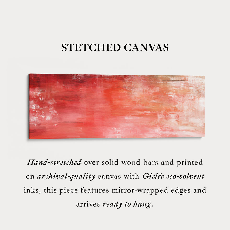 Abstrakte rote lange horizontale Wandkunst, panoramische Wandkunst breite Wandkunst