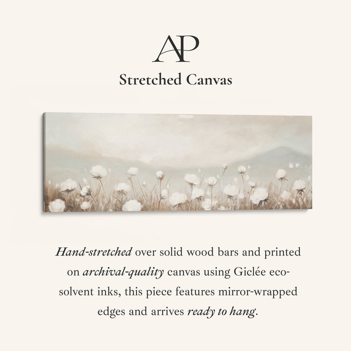 Extra Long Wall Art Soft White Wildflowers For Living Room Neutral Floral Scene