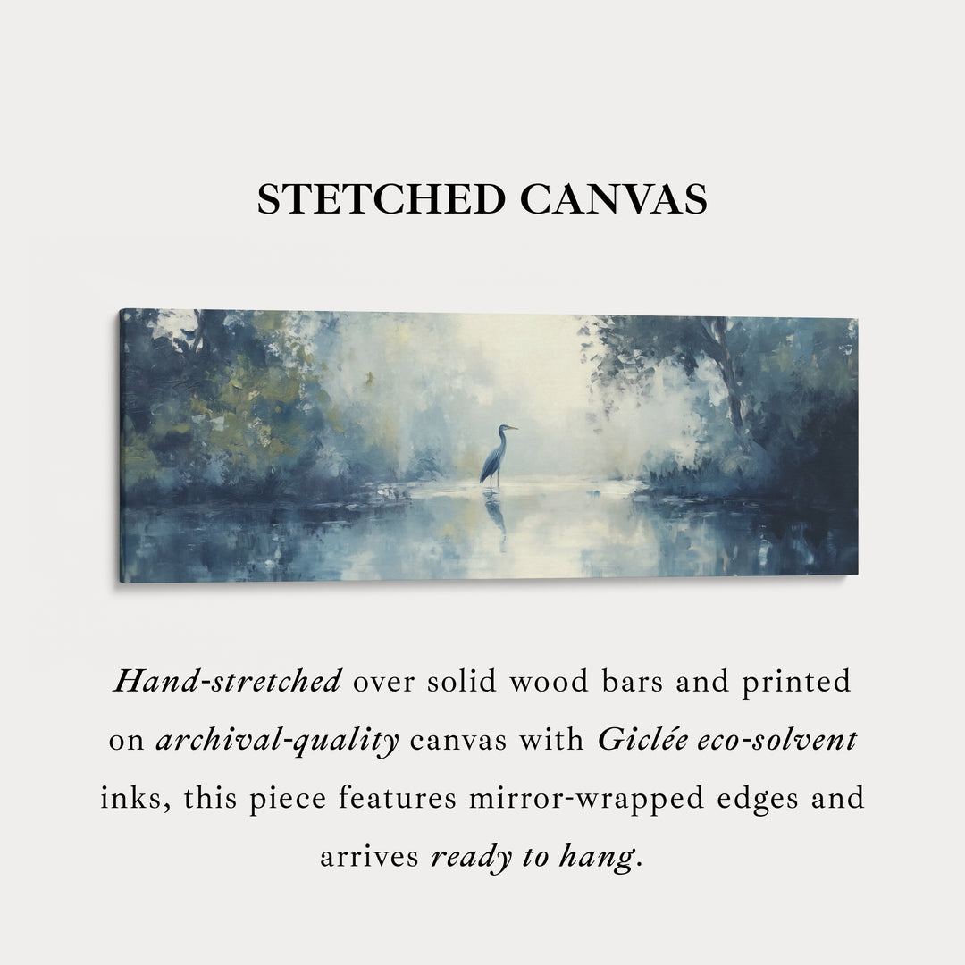 Gedempte Reiger Lange Horizontale Smalle Ingelijste Canvas