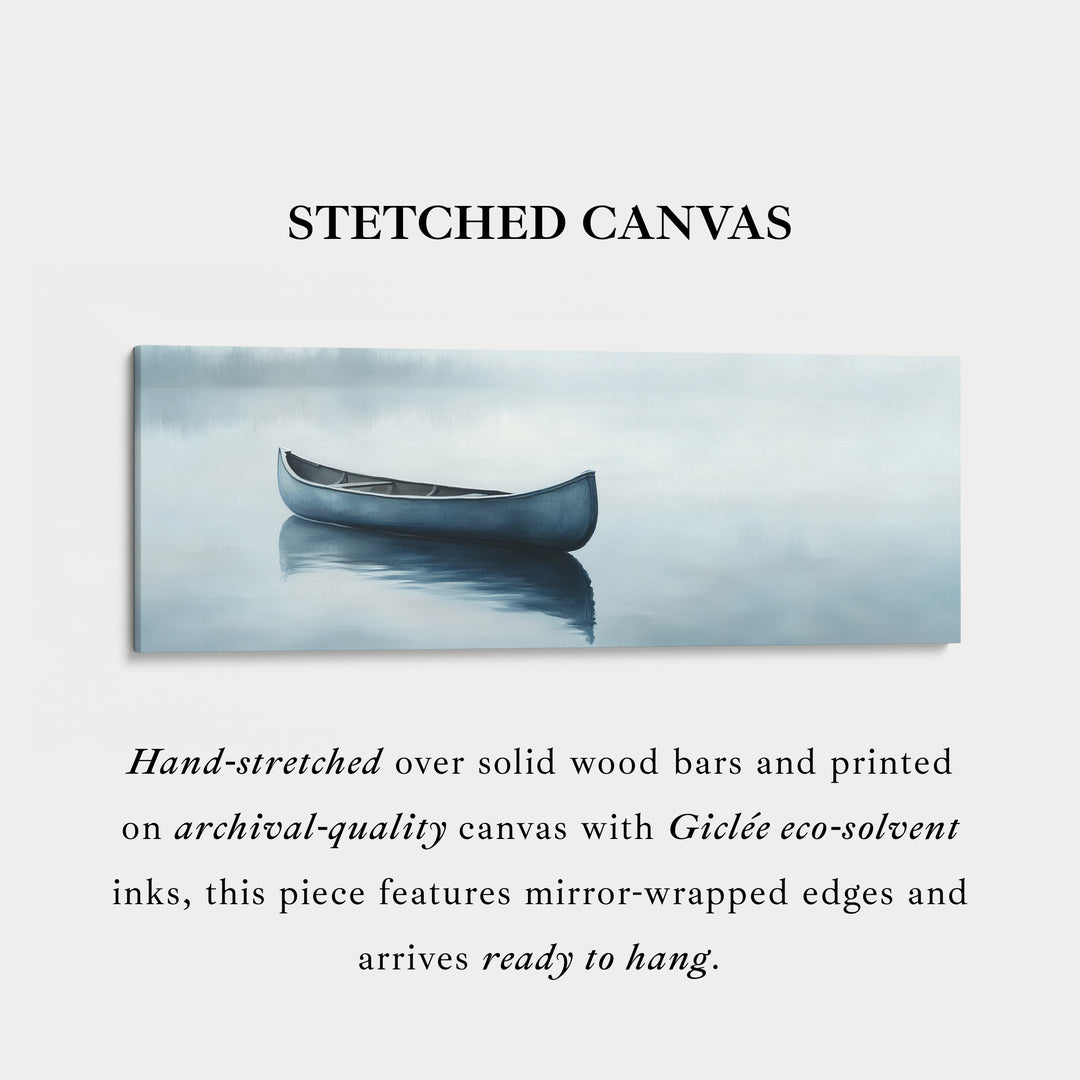 Misty Lake Kanoë Breed Gevoegd Boven Bed Muurkunst