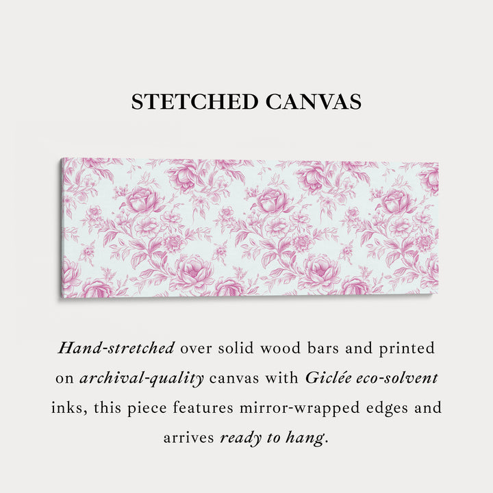 Above Bed Wall Decor Vintage Pink Floral — full artwork view of this long narrow canvas print