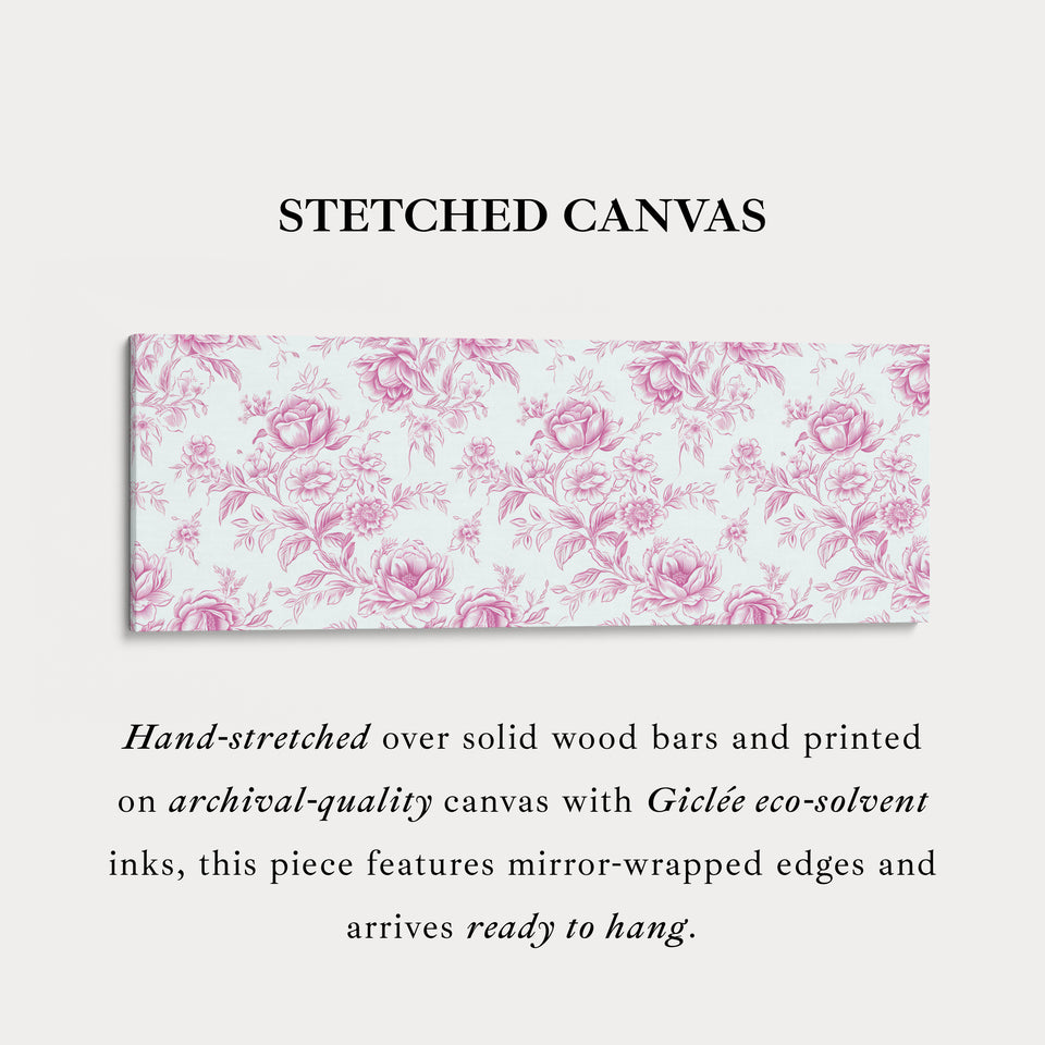 Above Bed Wall Decor Vintage Pink Floral — full artwork view of this long narrow canvas print