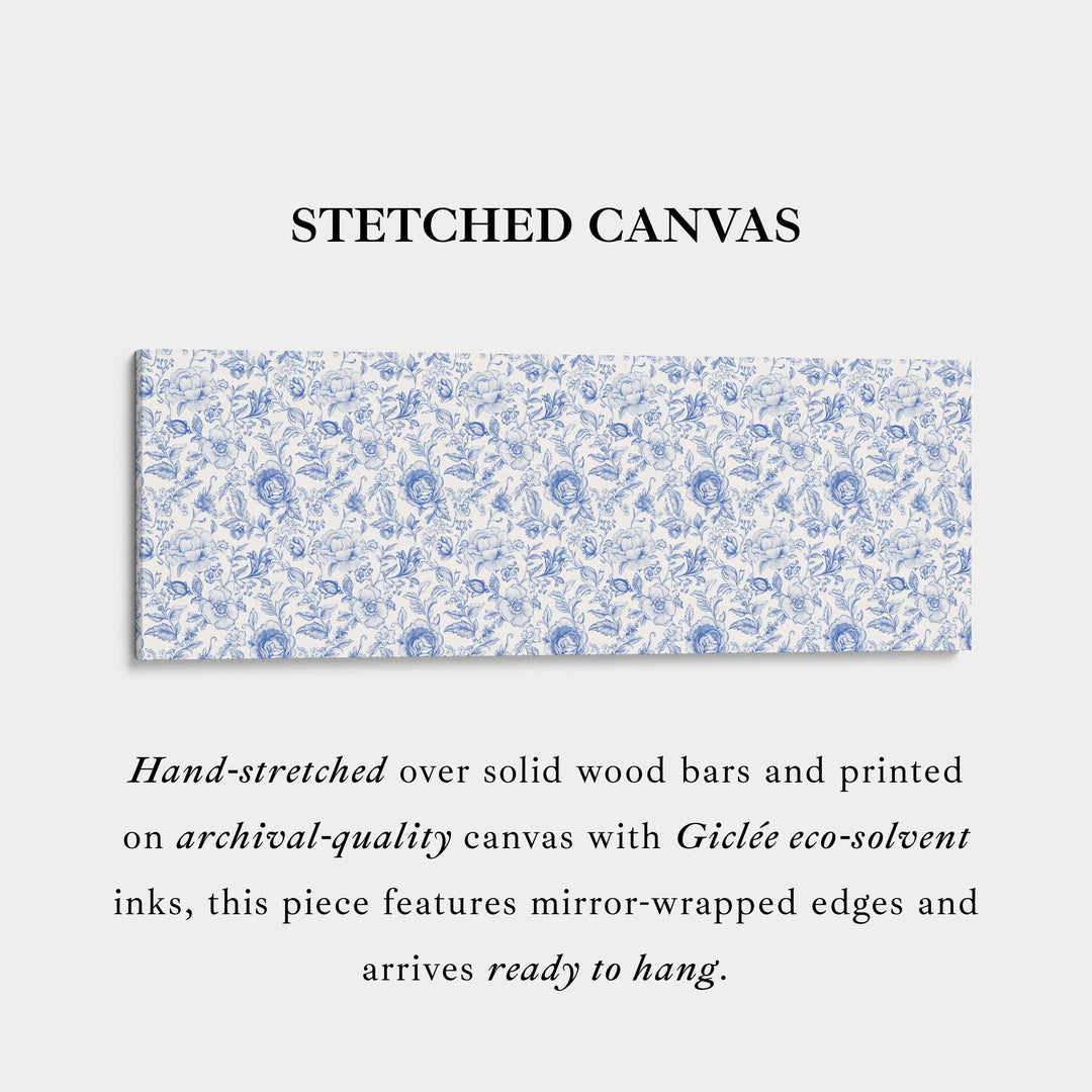 Blauwe bloemen panoramische wanddecoratie boven het bed