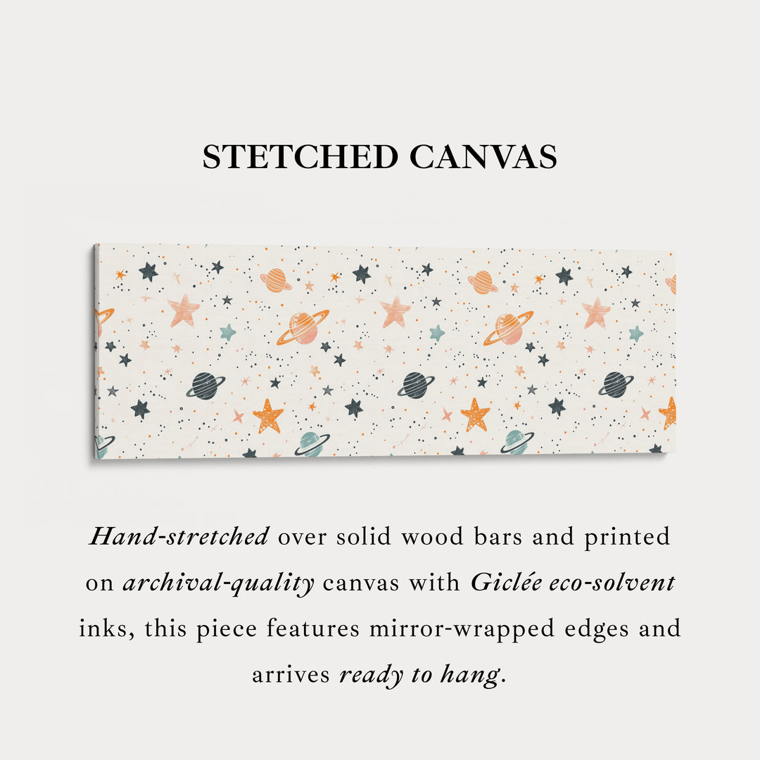 Lange smalle kinderkamerdecoratie buitenaardse planeten