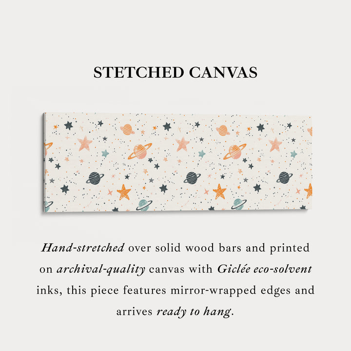 Lange smalle kinderkamerdecoratie buitenaardse planeten