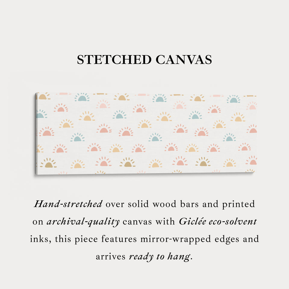 Décoration murale pour chambre d'enfant, soleil dessiné, format allongé et étroit.