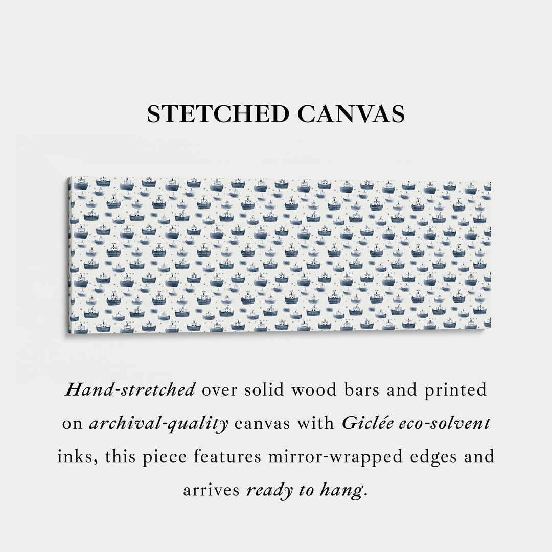 Kleine blauwe schepen slanke horizontale wanddecoratie