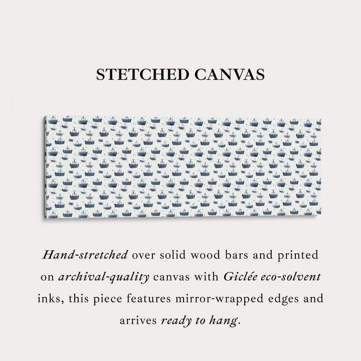 Kleine blauwe schepen slanke horizontale wanddecoratie