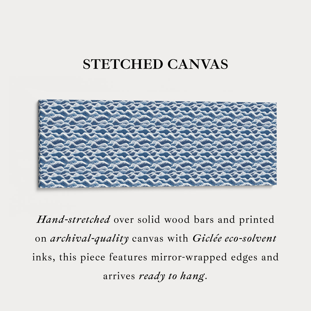 Horizontale wanddecoratie lange blauwe Japandi stijl golf