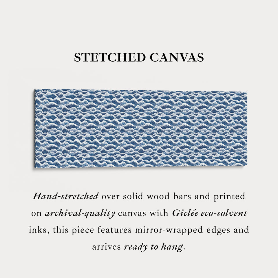 Décoration murale horizontale, vague japandi bleue, style long.