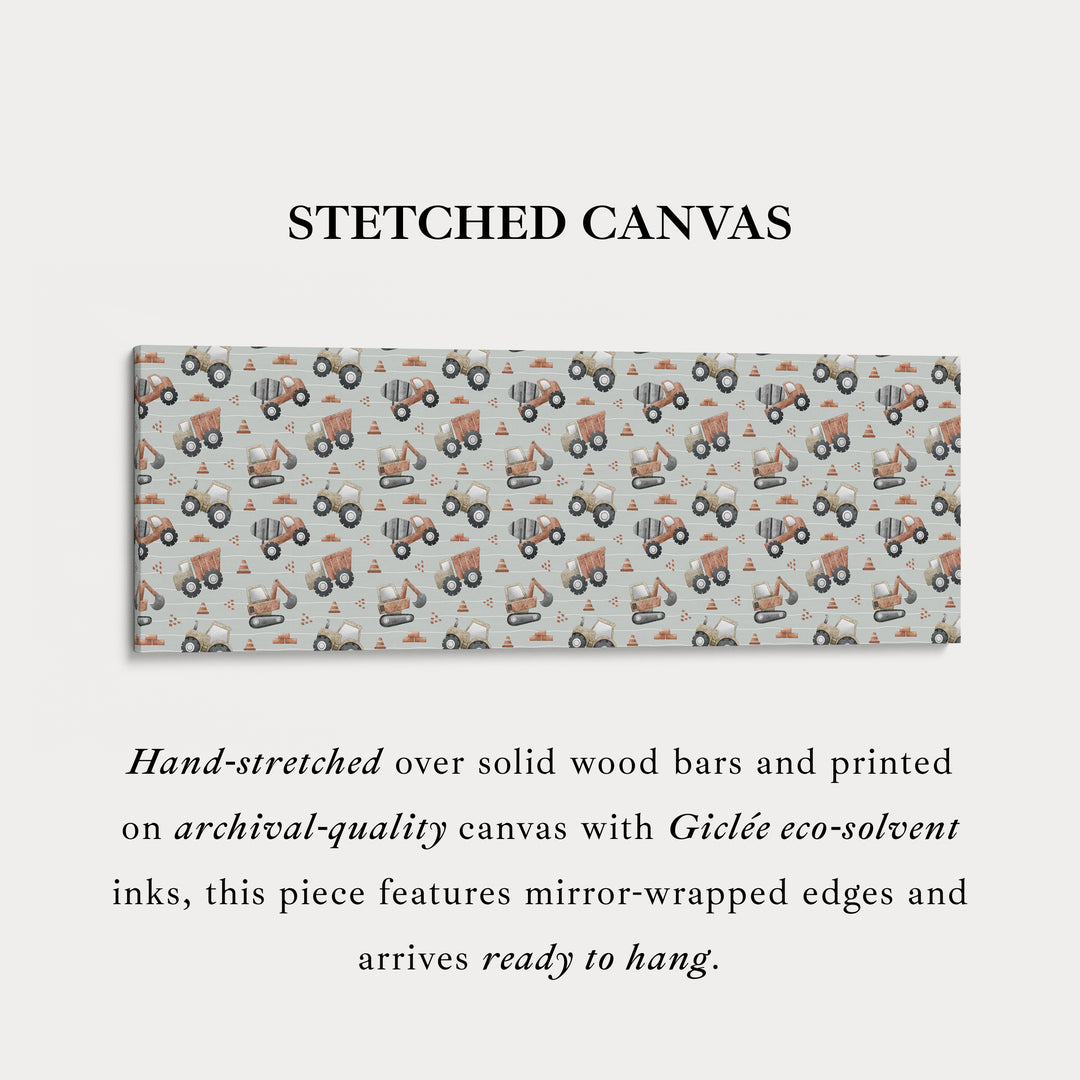 Panoramische lange kinderkamerdecoratie bouwtrucks