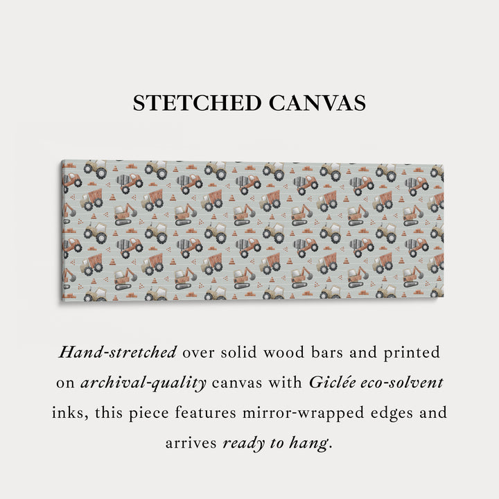 Panoramische lange kinderkamerdecoratie bouwtrucks