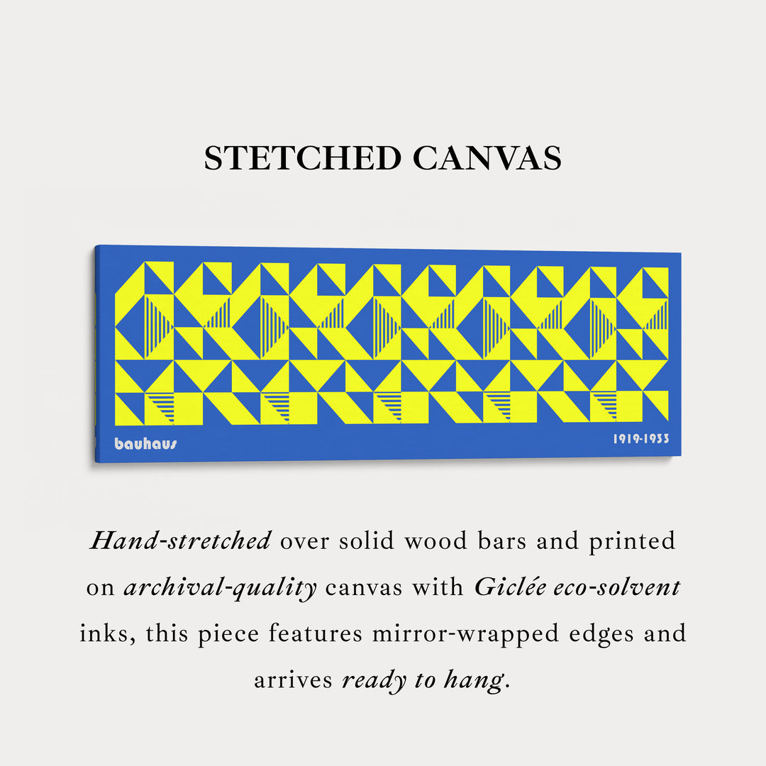 Blue & Yellow Large Framed Long Wall Art Mid Century Bauhaus