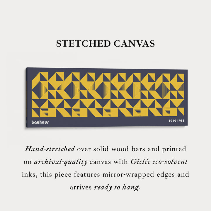 Dark Blue Bauhaus Long Skinny Panoramic Framed Canvas Wall Art