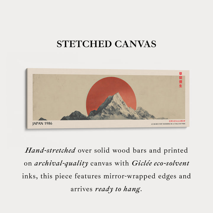 Retro Japan Mountain – Long Narrow Canvas Wall Art - Japandi Mountain Sunset Print