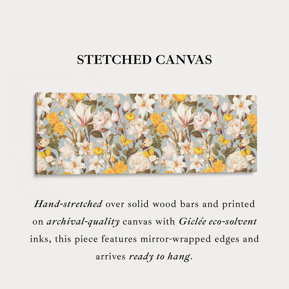 Wide Tropical Floral Parrot Canvas Art for Living Room or Hallway