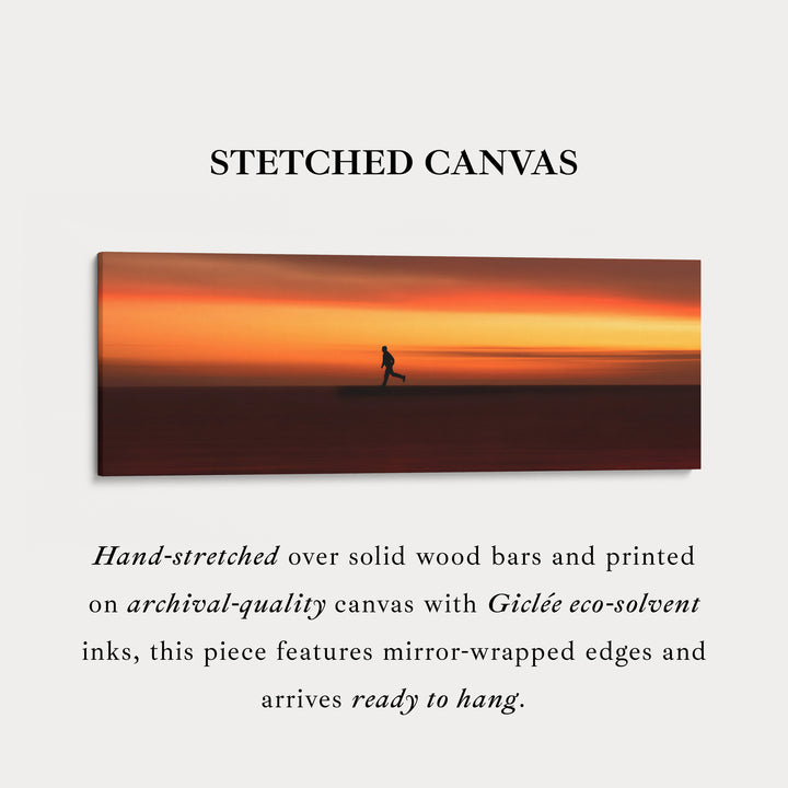 Horizontal wall art runner silhouette against intense sunset horizon for living room or bedroom