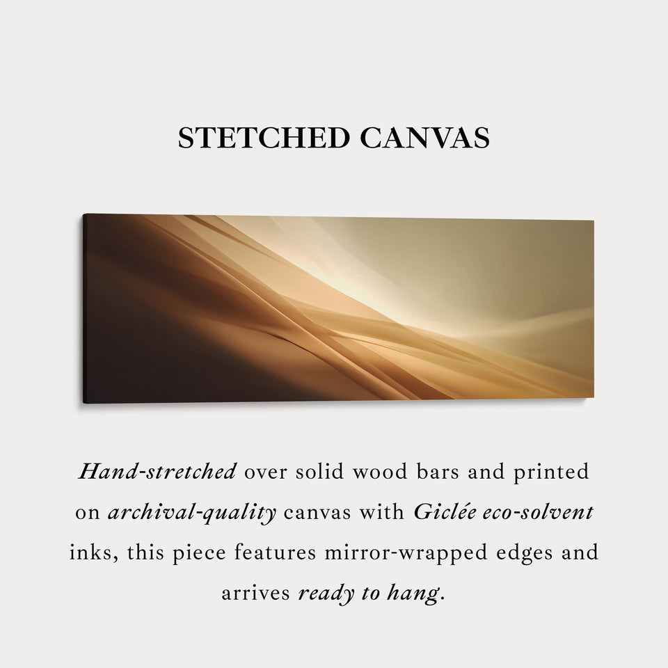 Long Canvas Gold Beige Horizontal Wall Art Elegant Modern Above Bed Wall Art