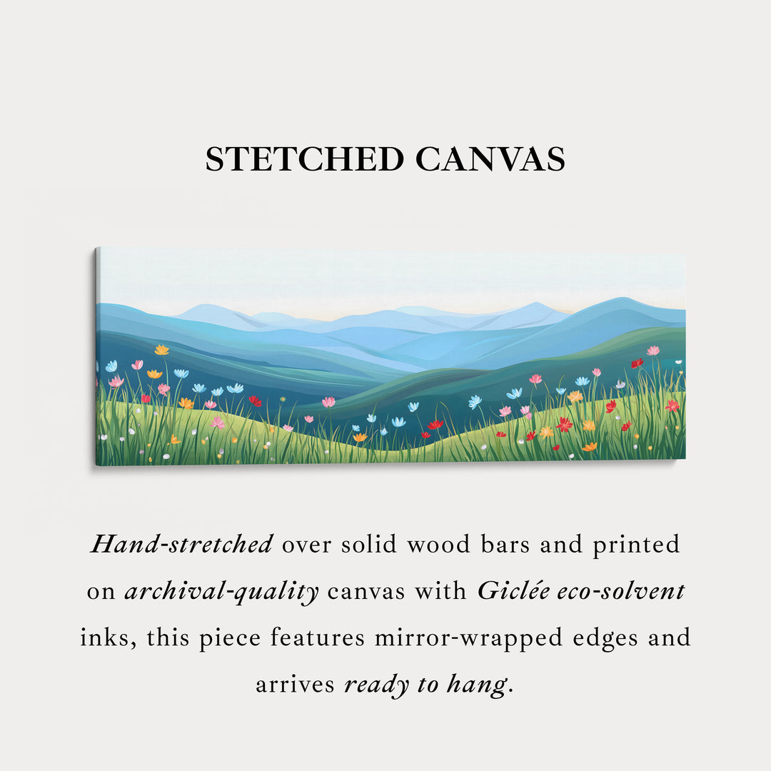 Horizontal Landscape Wall Art Green Blue Long Canvas Above Bed Scenic Nature Print