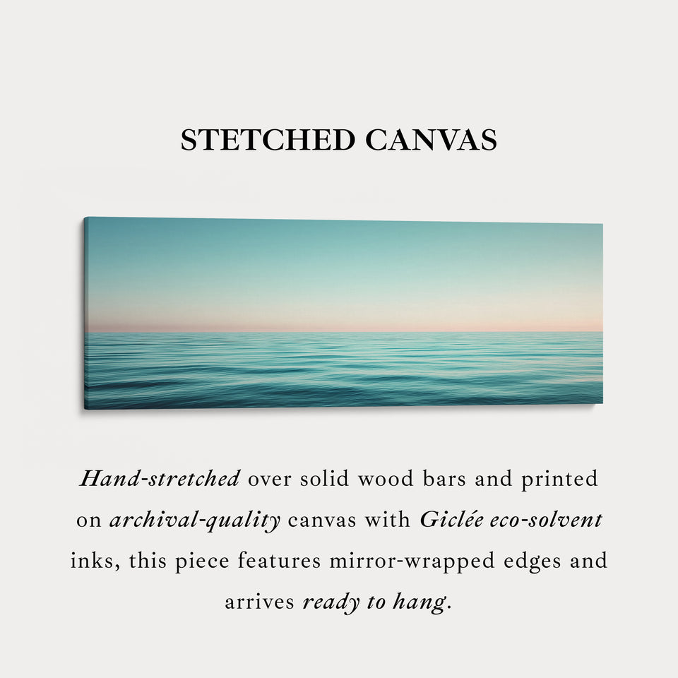 Wide Coastal Ocean Horizon Long Canvas Horizontal Wall Art Calm Blue Seascape