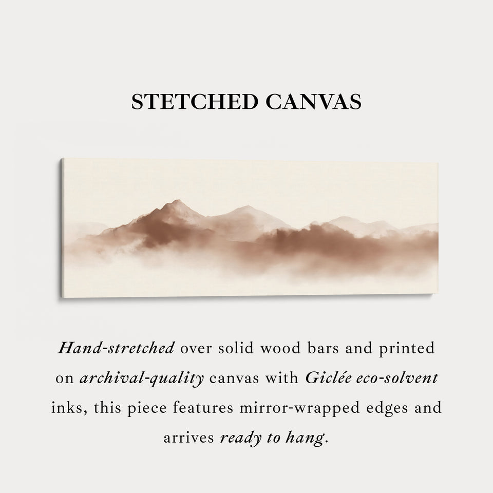 Long Narrow Mountain Wall Art Panoramic Canvas Neutral Bedroom Décor