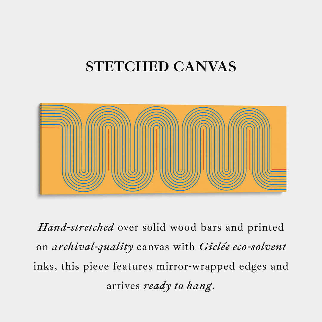 Wide Canvas Yellow And Blue Curved Line Art For Modern Kitchen Or Hallway