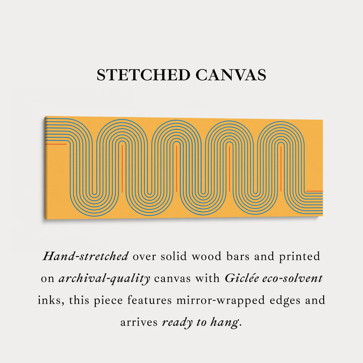 Wide Canvas Yellow And Blue Curved Line Art For Modern Kitchen Or Hallway