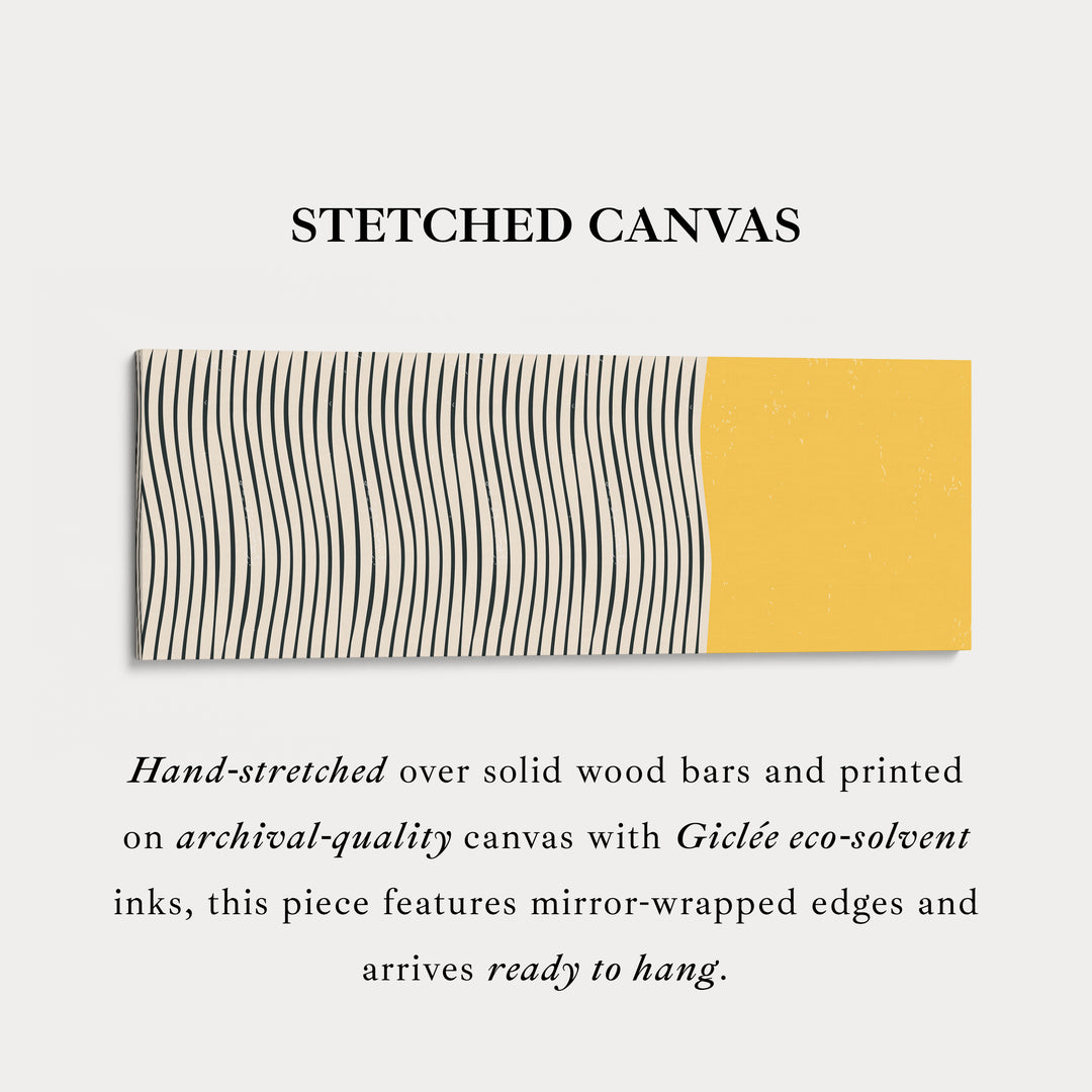 Long Framed Canvas Yellow And Black Wavy Line Wall Art For Bedroom