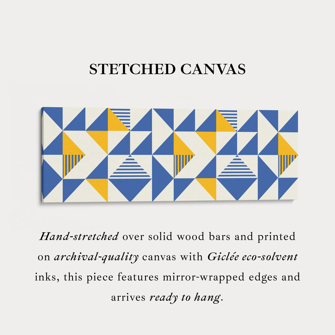Long Framed Canvas Blue Yellow Beige Horizontal Geometric Wall Art