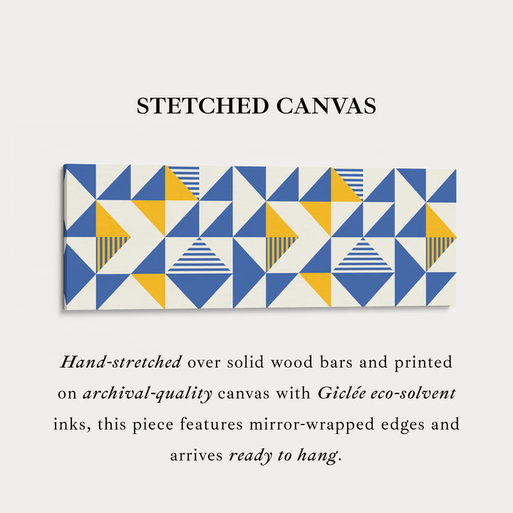 Long Framed Canvas Blue Yellow Beige Horizontal Geometric Wall Art