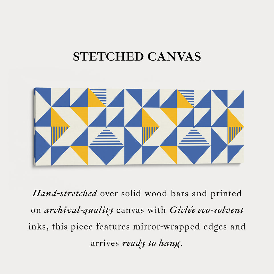 Long Framed Canvas Blue Yellow Beige Horizontal Geometric Wall Art