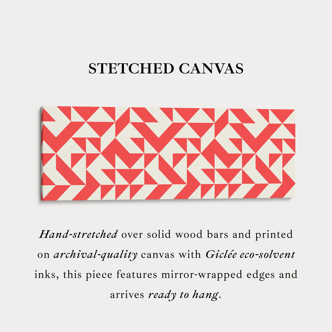Horizontal Wall Art Red White Geometric Wide Canvas For Living Room